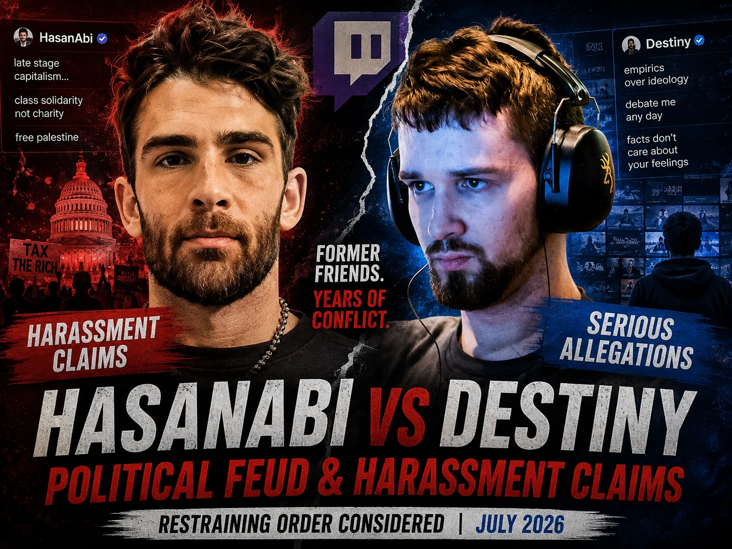 HasanAbi vs Destiny: political feud and harassment claims